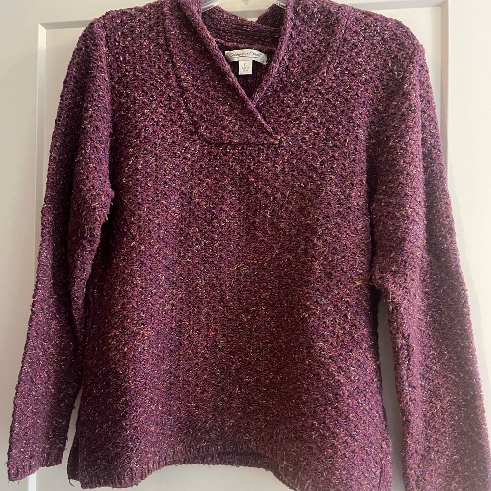 Coldwater Creek Maroon Textured Sweater with V-neck (XL)